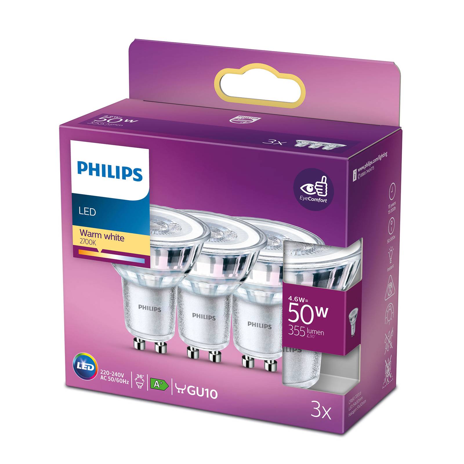 Philips LED-heljastin GU10 4,6W 827 Eyecomfort