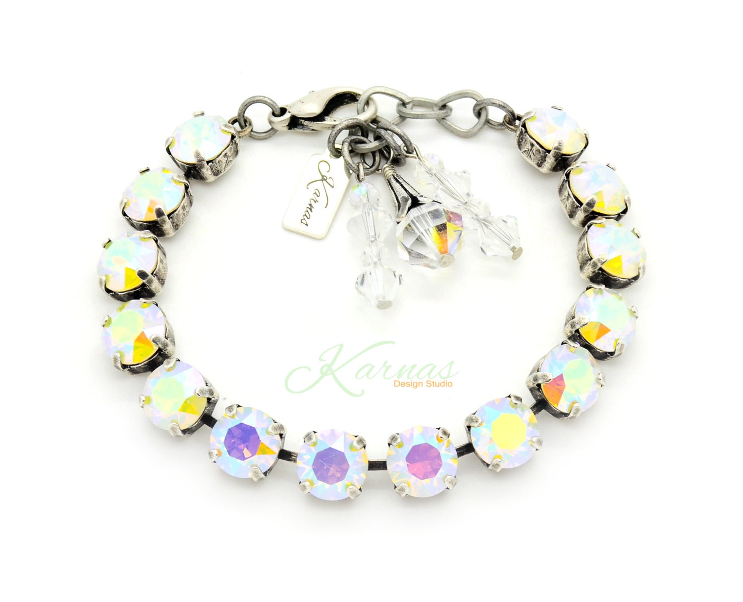 White Opal Ab 8mm Crystal Chaton Bracelet K.d.s. Premium Crystals Pick Your Metal Karnas Design Studio Free Shipping