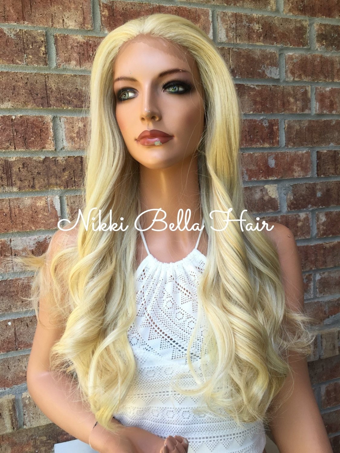 Light Blonde Curly Human Hair Blend Lace Wig 24 1158