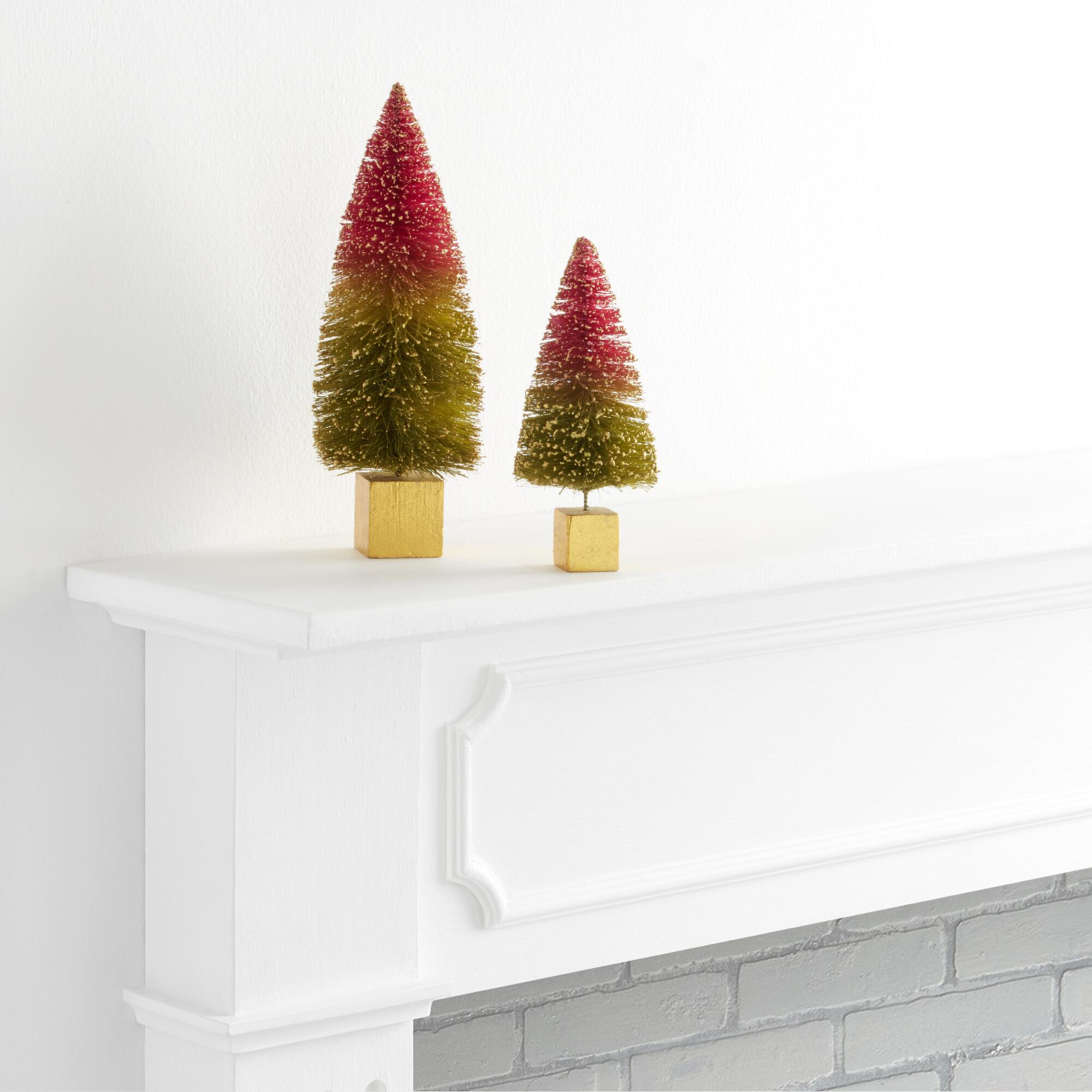 Ombre Bottlebrush Tree Decor with Gold Stand: Multi - Natural Fiber by World Market