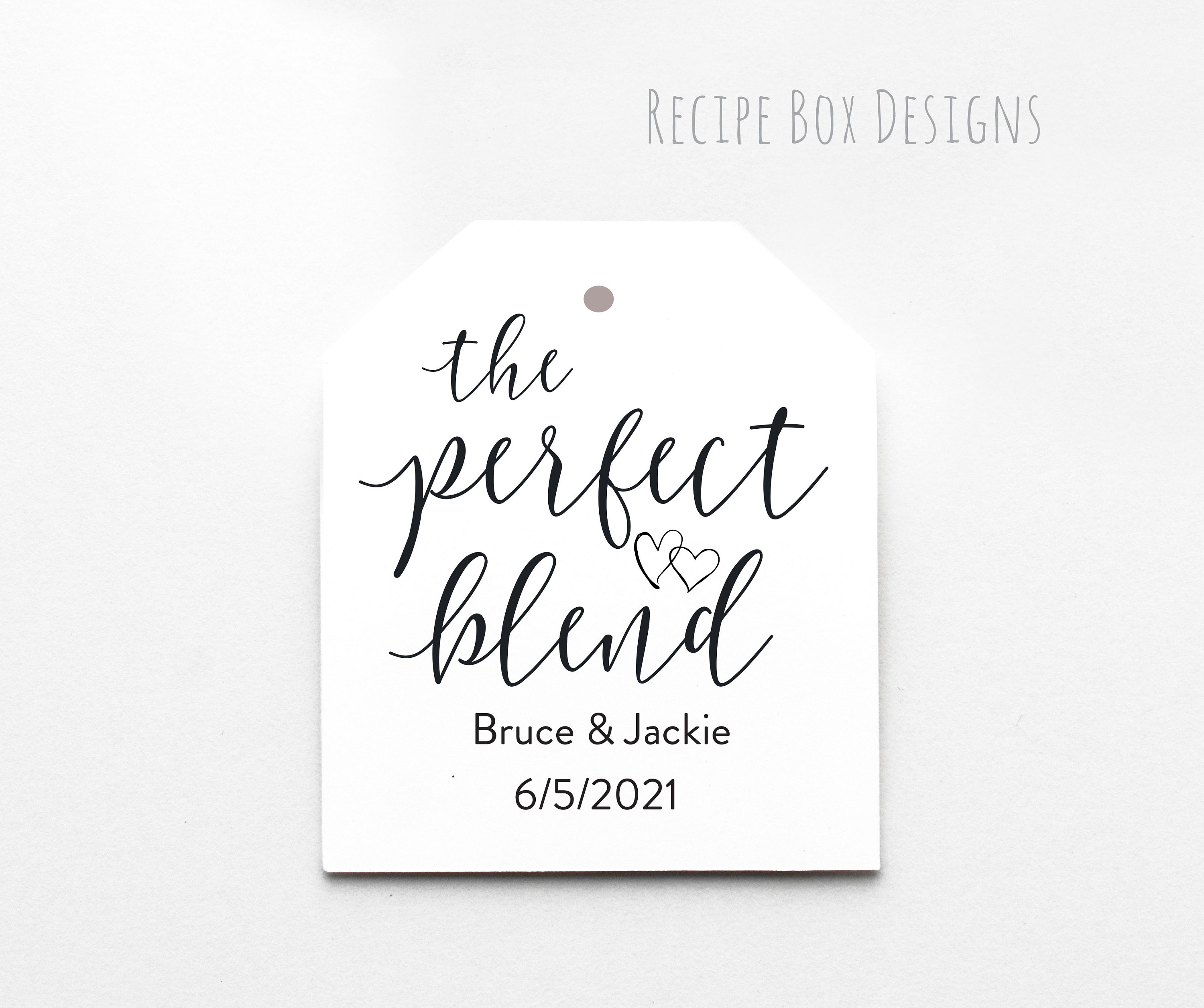 Favor Tags The Perfect Blend Personalized Wedding Tags, Bridal Shower Coffee Bags, Spices, Beans - Are 2x2.5 Twine Not Included