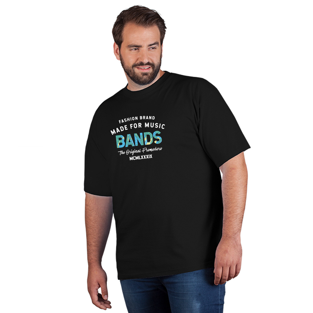 Print "promodoro made for music bands" Premium T-Shirt Plus Size Herren, Schwarz, XXXL