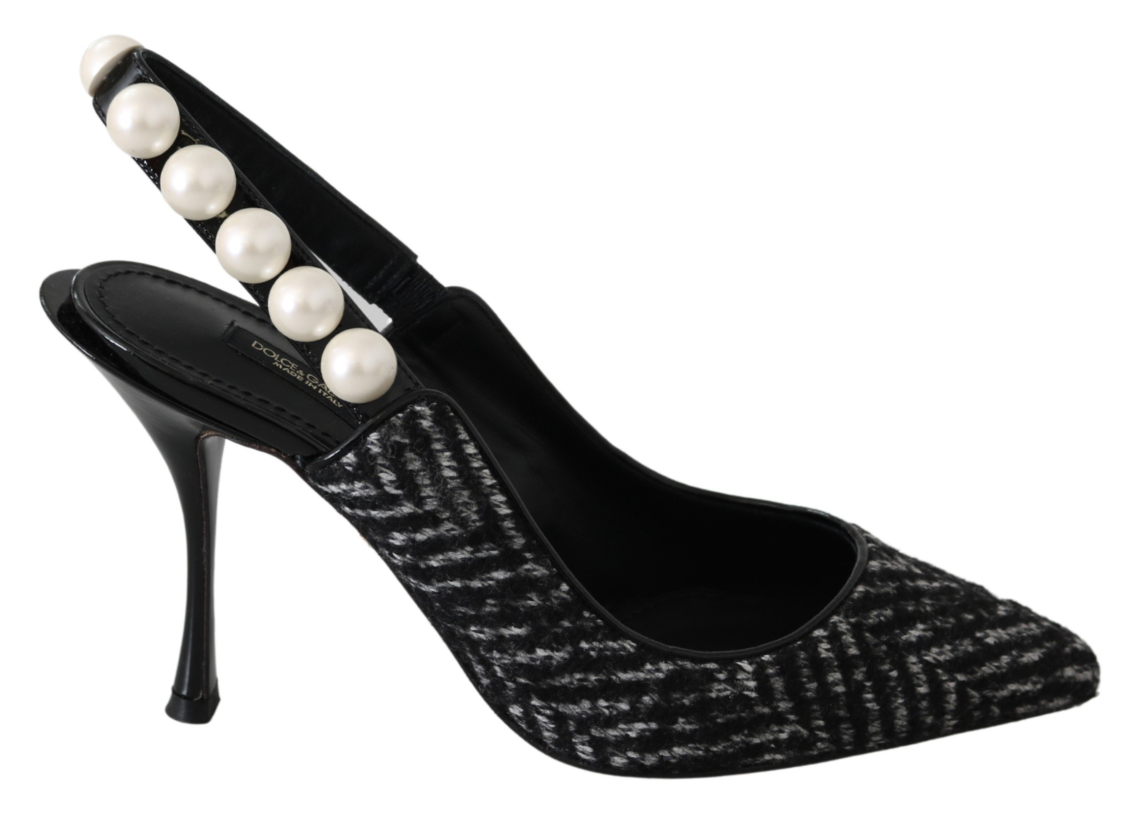 Dolce & Gabbana Women's Chevron Pearls Slingback Black LA7660-37 - EU37/US6.5