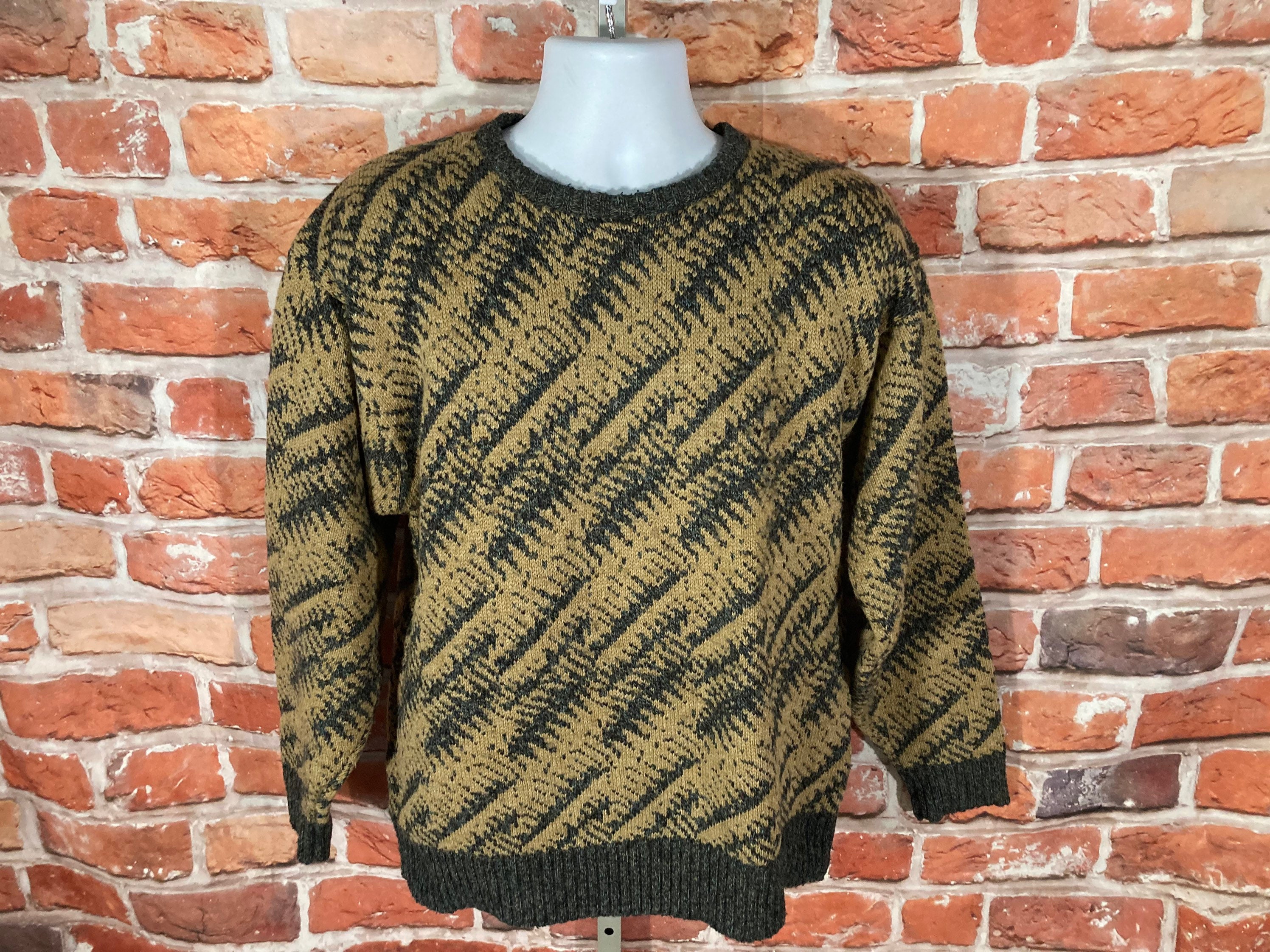 Vintage Wool Blend Striped Abstract Sweater - Sz L 80S 90S Indie Grunge Cosby