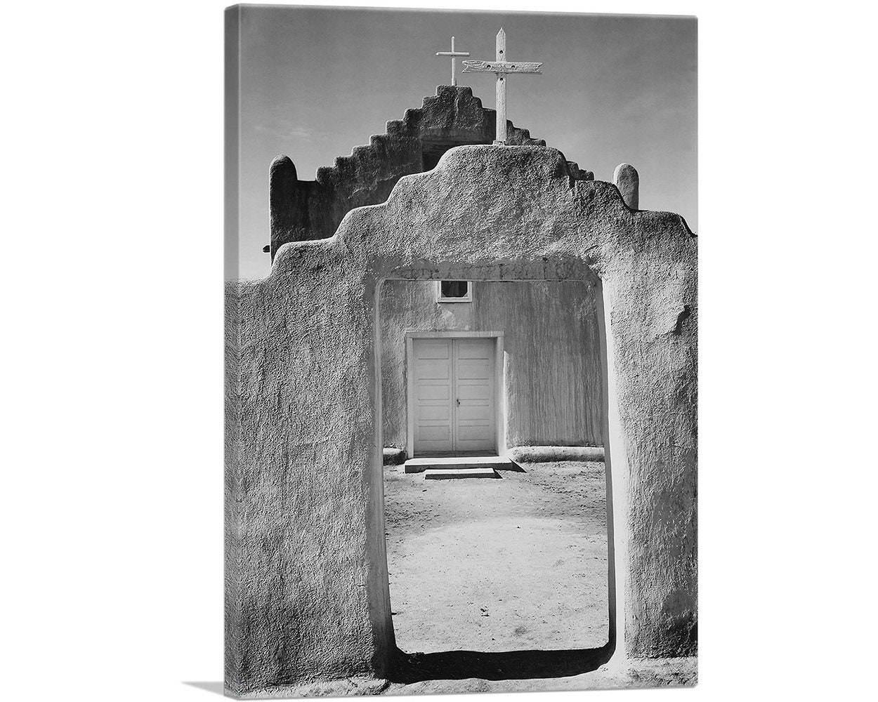 Artcanvas Church - Taos Pueblo National Historic Landmark New Mexico Black & White Photography Canvas Art Print
