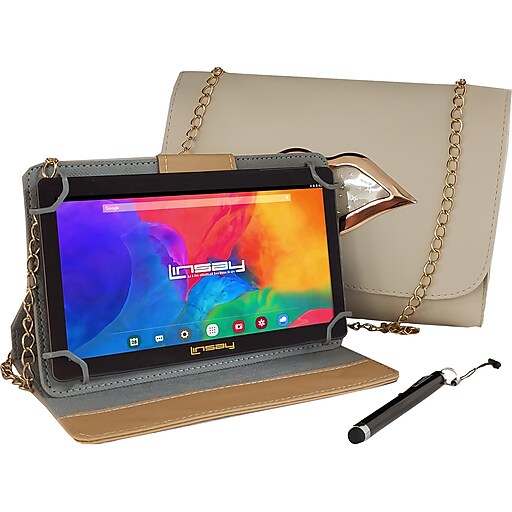 Linsay 7" Tablet with Stylus, Case, and Handbag, 2GB RAM, 32GB, Android, Cream (F7UHDCREAMKISS)