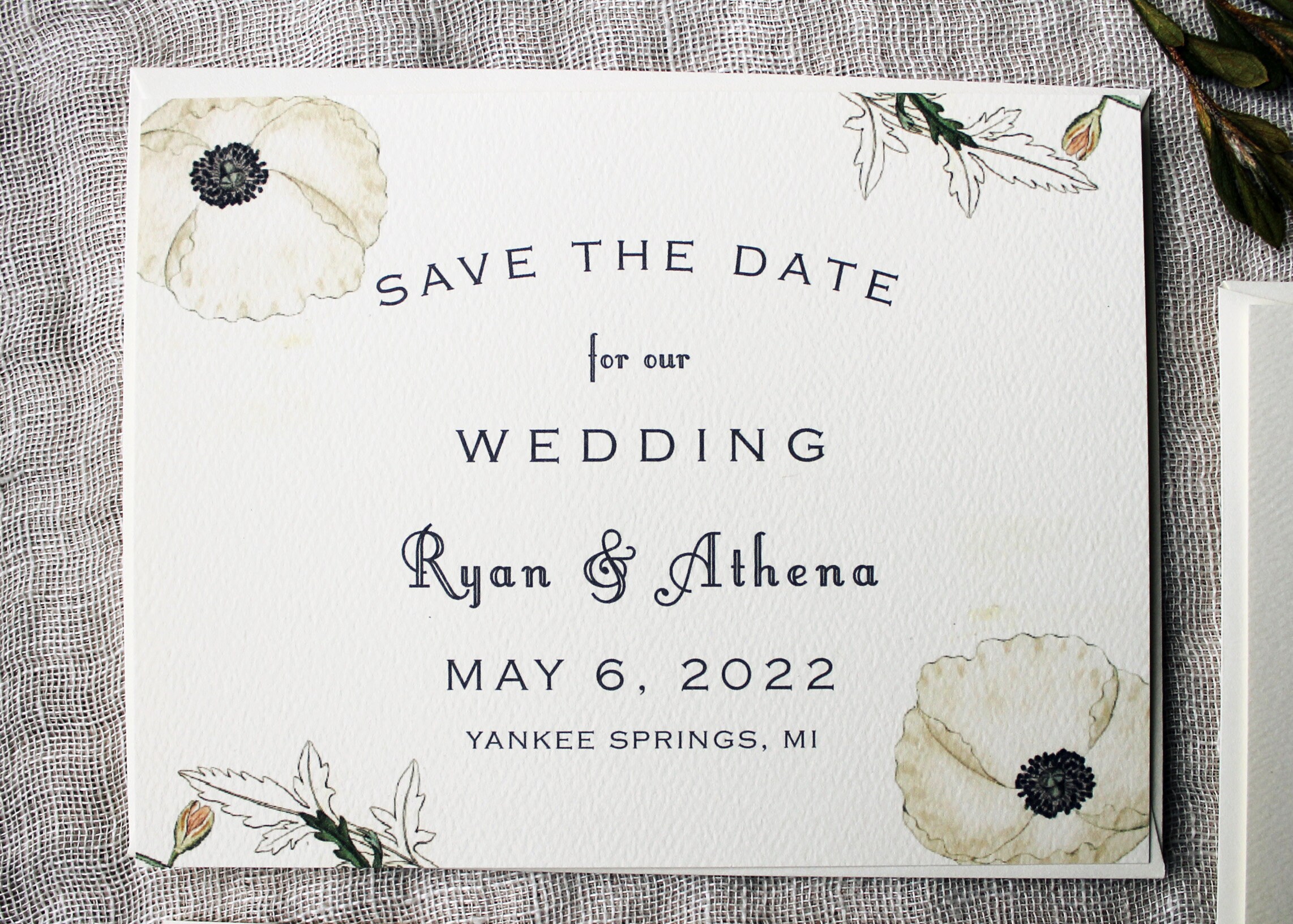 White Poppy Wedding Save The Date | Flower The Printed Spring Digital Botanical Card