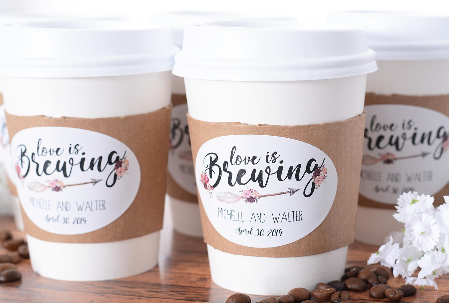 Wedding Coffee Cups - Bar Hot Chocolate Drink Custom Labels Cup Sleeves #wdicf-292