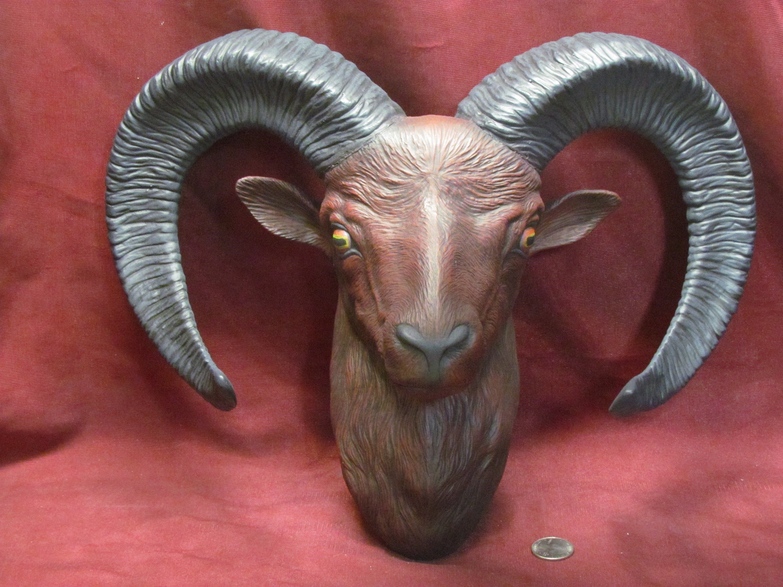 Ceramic Bisque Finished ~ Red Ram With Gray Horns Painted Wall Mount Ready To Display