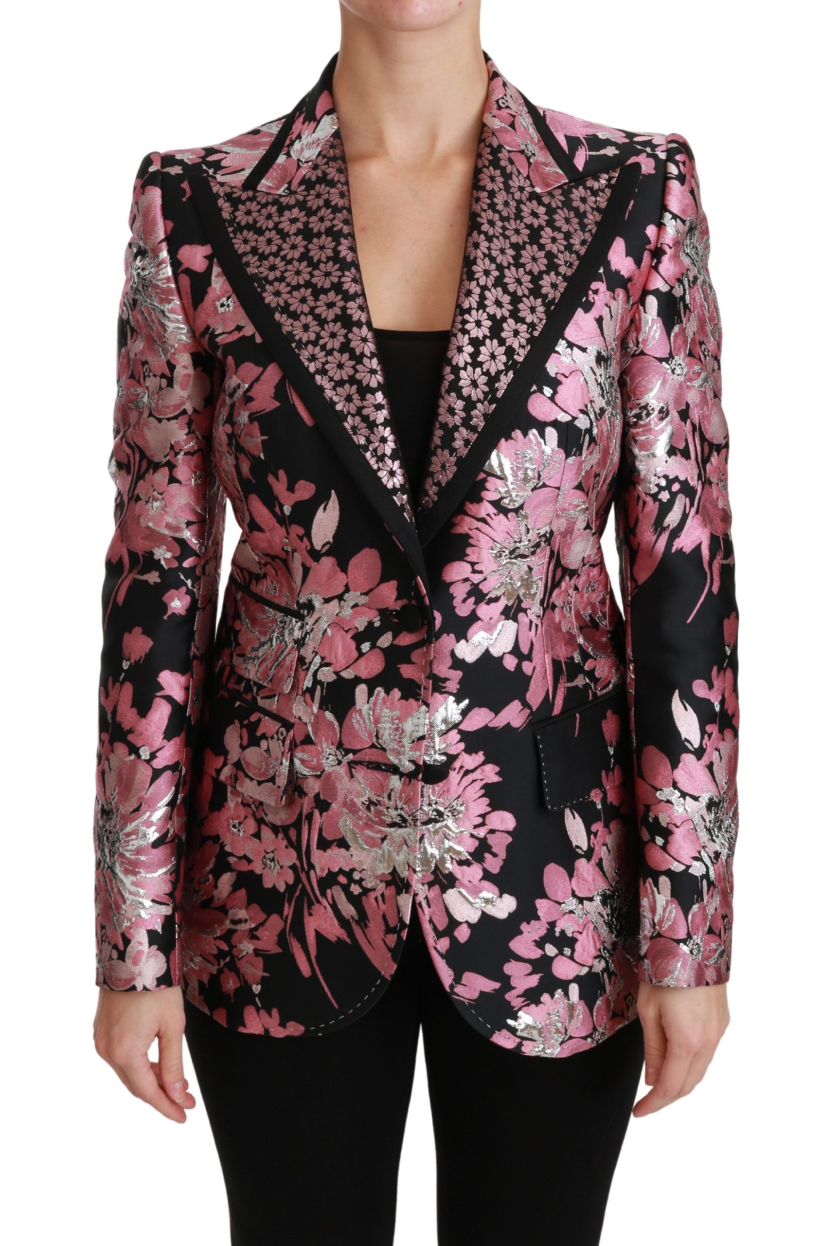 Dolce & Gabbana Women's Pink Jacquard Slim Fit Blazer Black JKT2566 - IT42|M