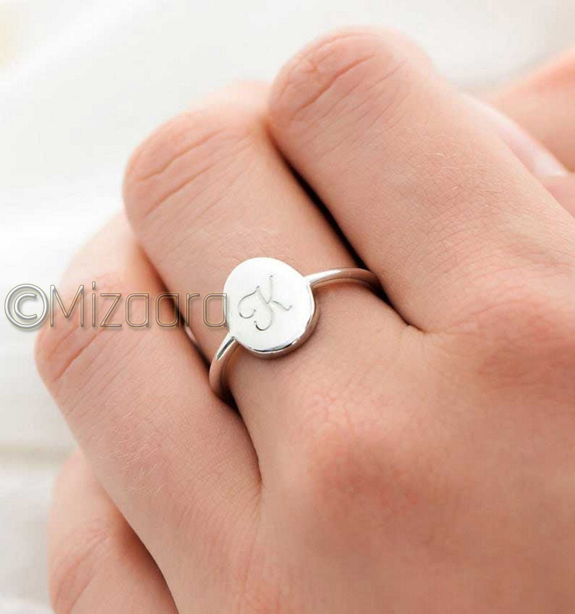 Letter Engraving Silver Ring, 925 Sterling Silver, Personalized Name Girl's Dainty Unique Gift For Girlfriend, Birthday