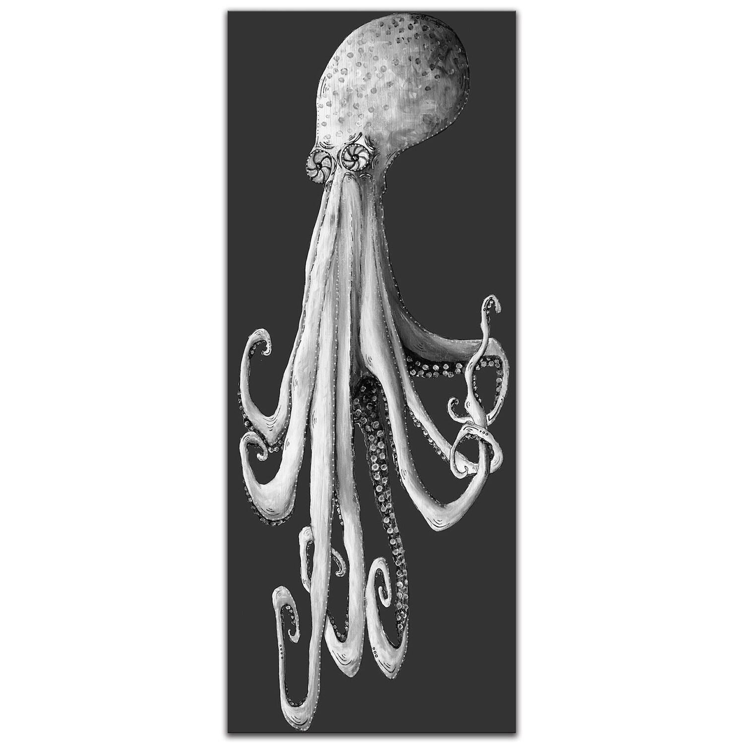 Modern Octopus Art "Depths Of The Sea' Black & White Metal Giclee, Contemporary Ocean Decor, Abstract Marine Artwork, Monochrome Wall