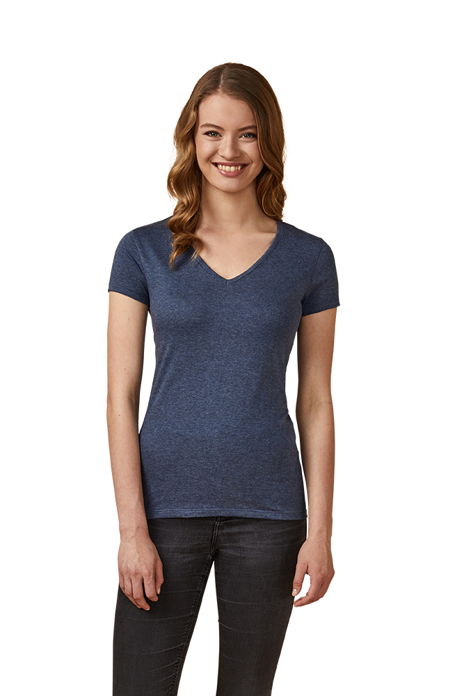 X.O V-Ausschnitt T-Shirt Damen, Marineblau-Melange, XL