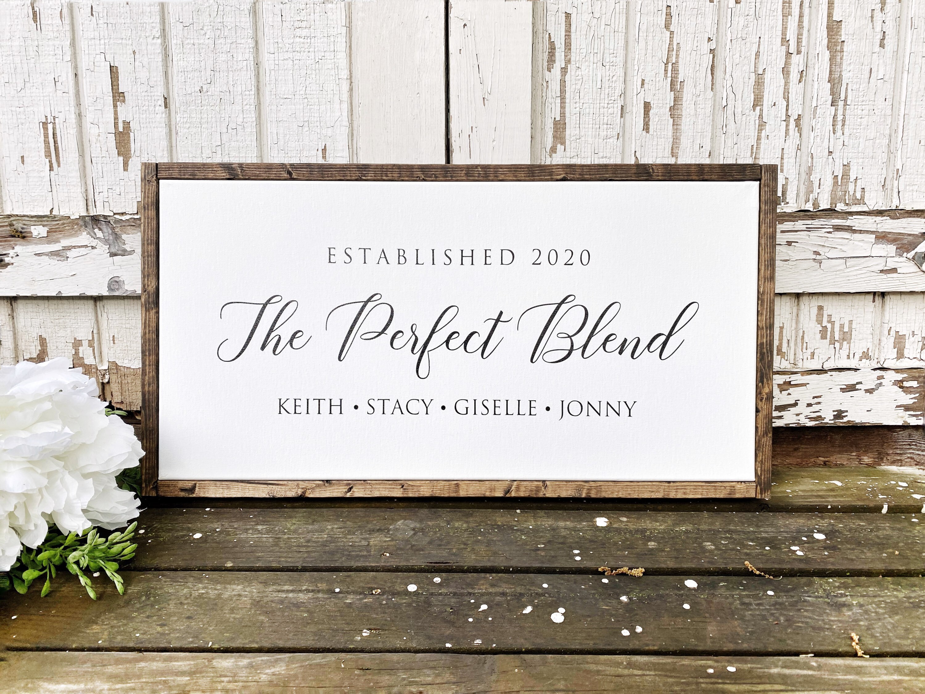 The Perfect Blend Sign, Personalized Blended Family Sign With Names, Mixed Established Date, Wedding Gift