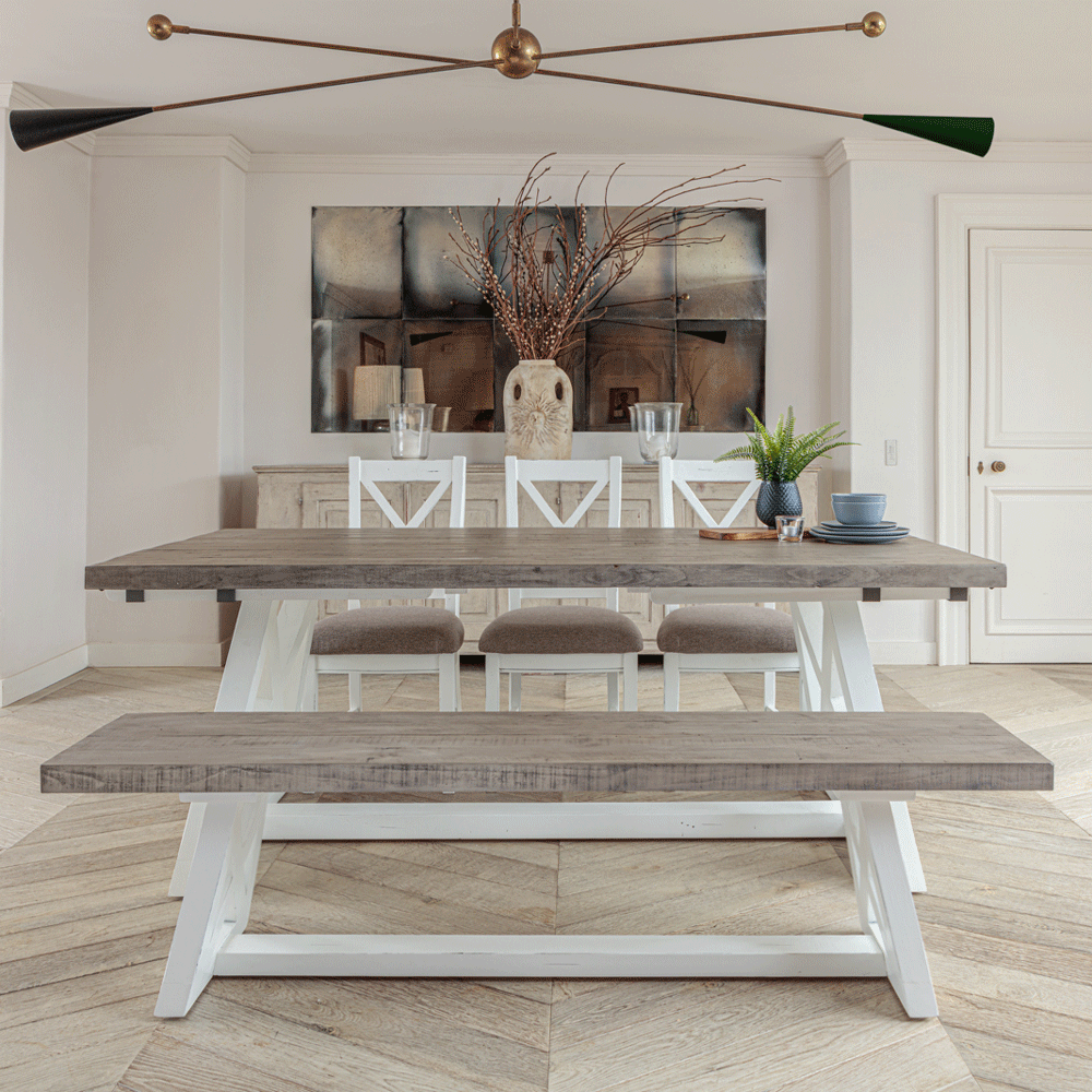 The White and Grey 2m Extending Dining Table Set