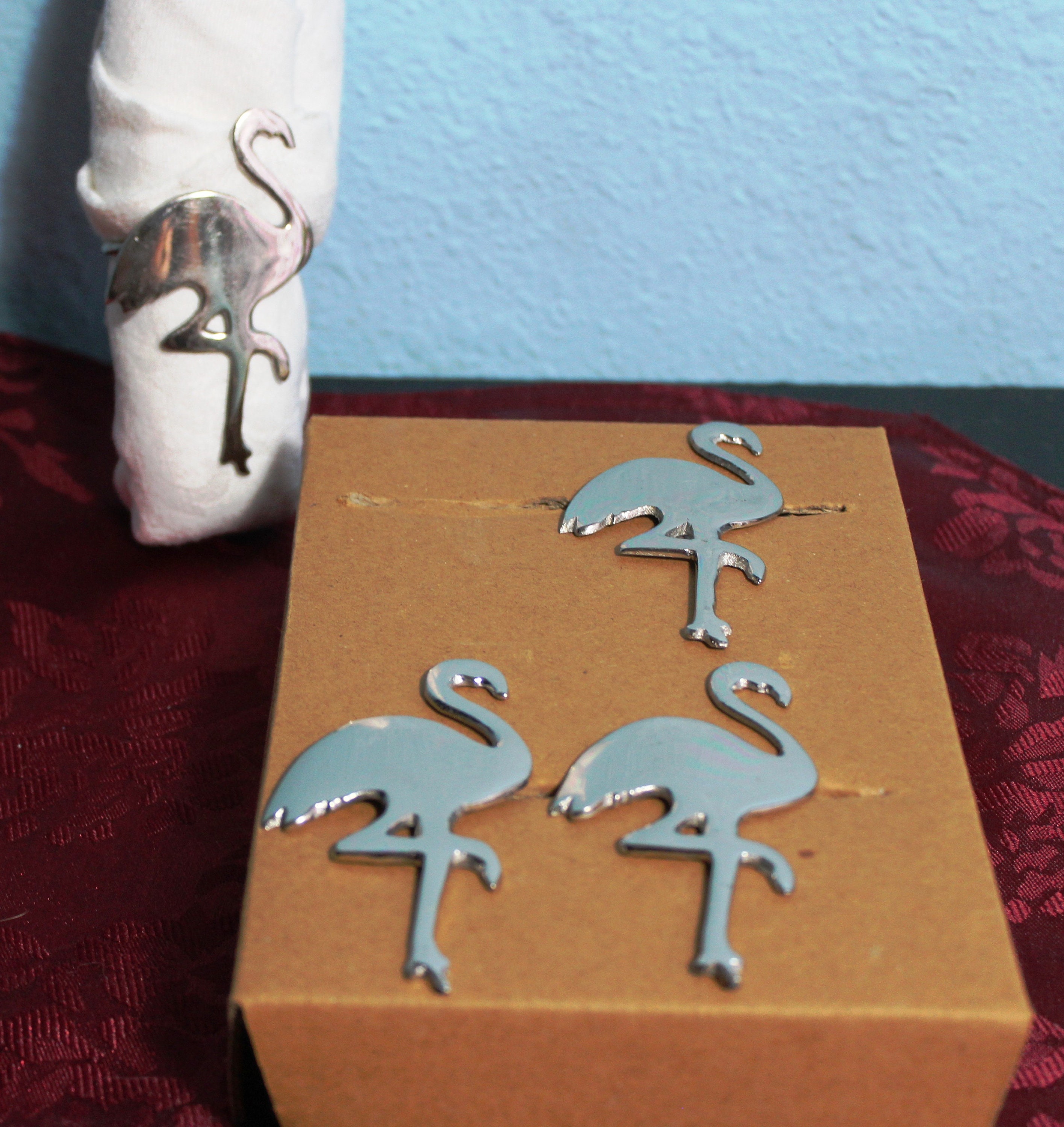 Set Of Four Silver Flamingo Napkin Rings