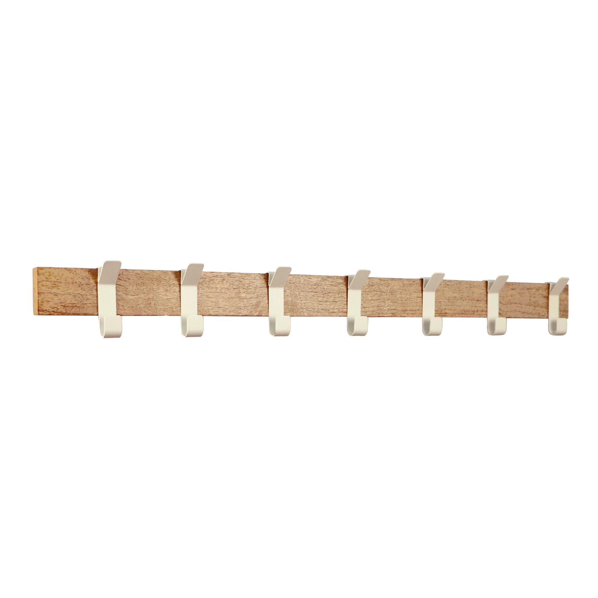 Wood And White Metal Adjustable 7 Hook Wall Rack: White/Wood by World Market