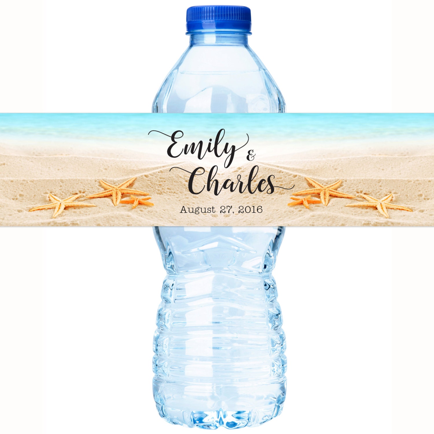 30 Personalized Beach Wedding Waterproof Custom Water Bottle Labels - Anniversaries, Birthdays, Weddings, Bridal Showers, Corporate Events