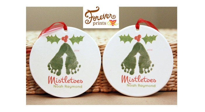 2 Mistletoe Baby's First Christmas Ornament, Mom, Dad, Grandma, Grandpa, Christmas Gift, Newborn Footprint Baby Footprints