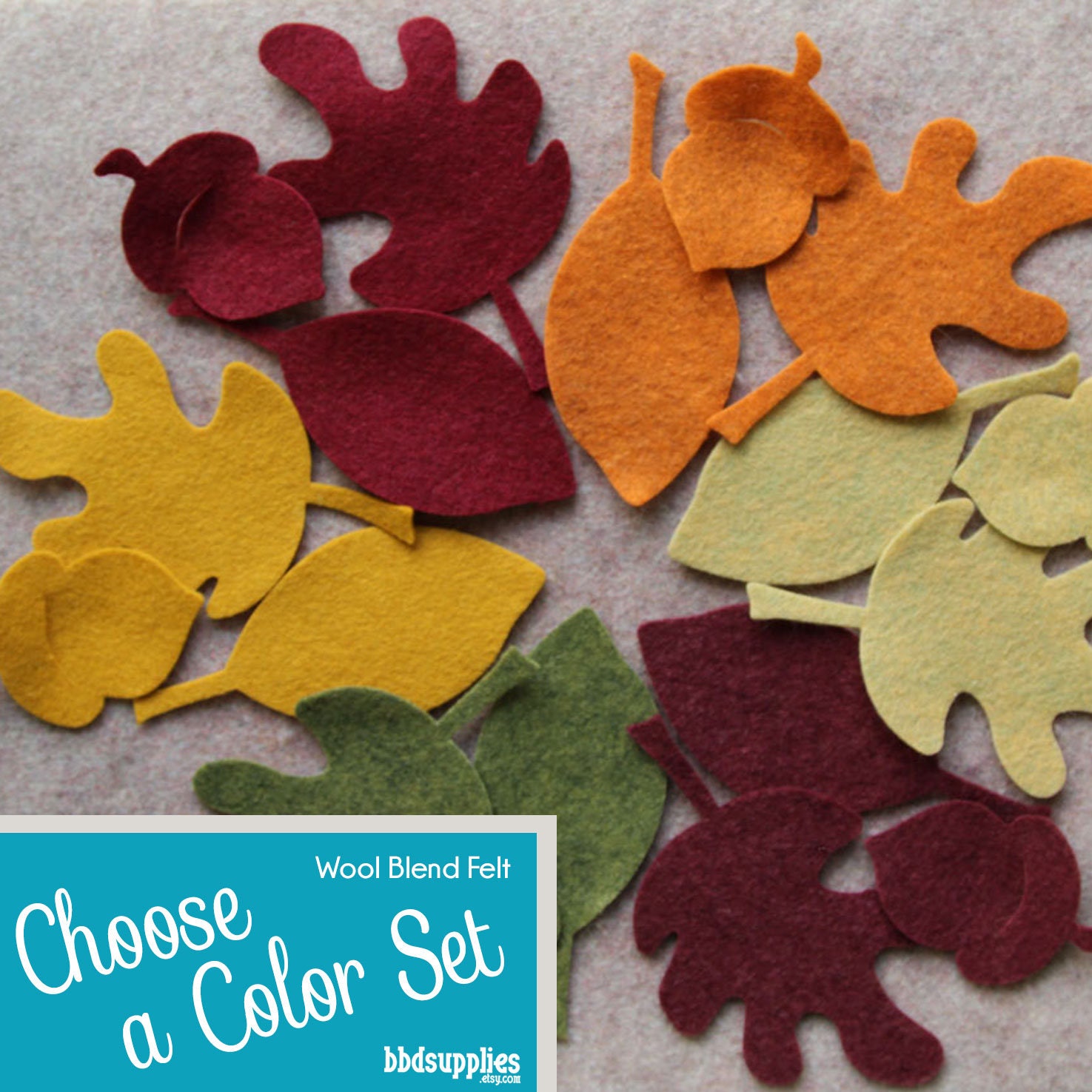 Wool Blend Felt Leaves | 36 Acorns & Pick A Color Set Diy 3 Shapes