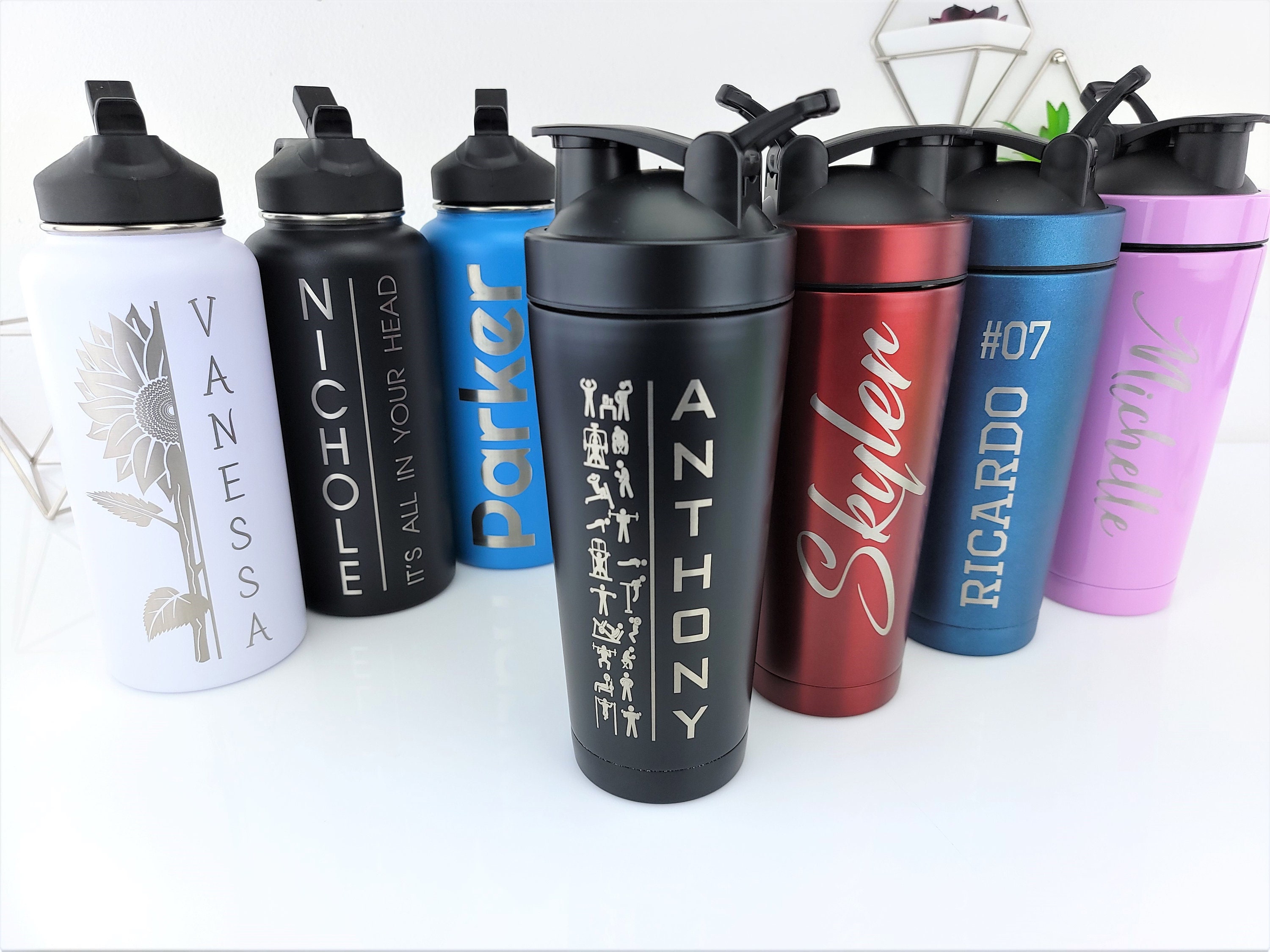 Custom Water Bottle, Personalized Blender Shaker Bottle With Handle, Protein Cup, Stainless Steel Metal