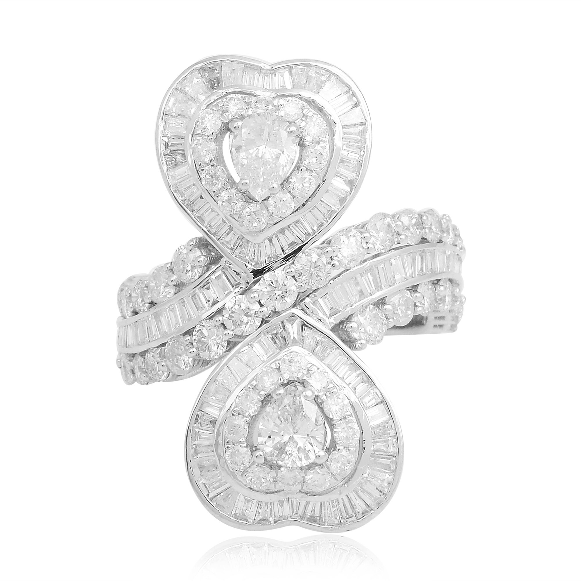Valentine Gift Double Heart Diamond Ring, Wedding Promise Minimalist Bridal Love Ring For Her, Hi/Si Diamond Ring
