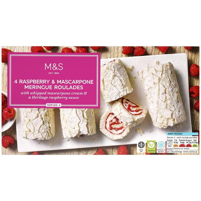 M&S 4 Raspberry & Mascarpone Meringue Roulades Frozen