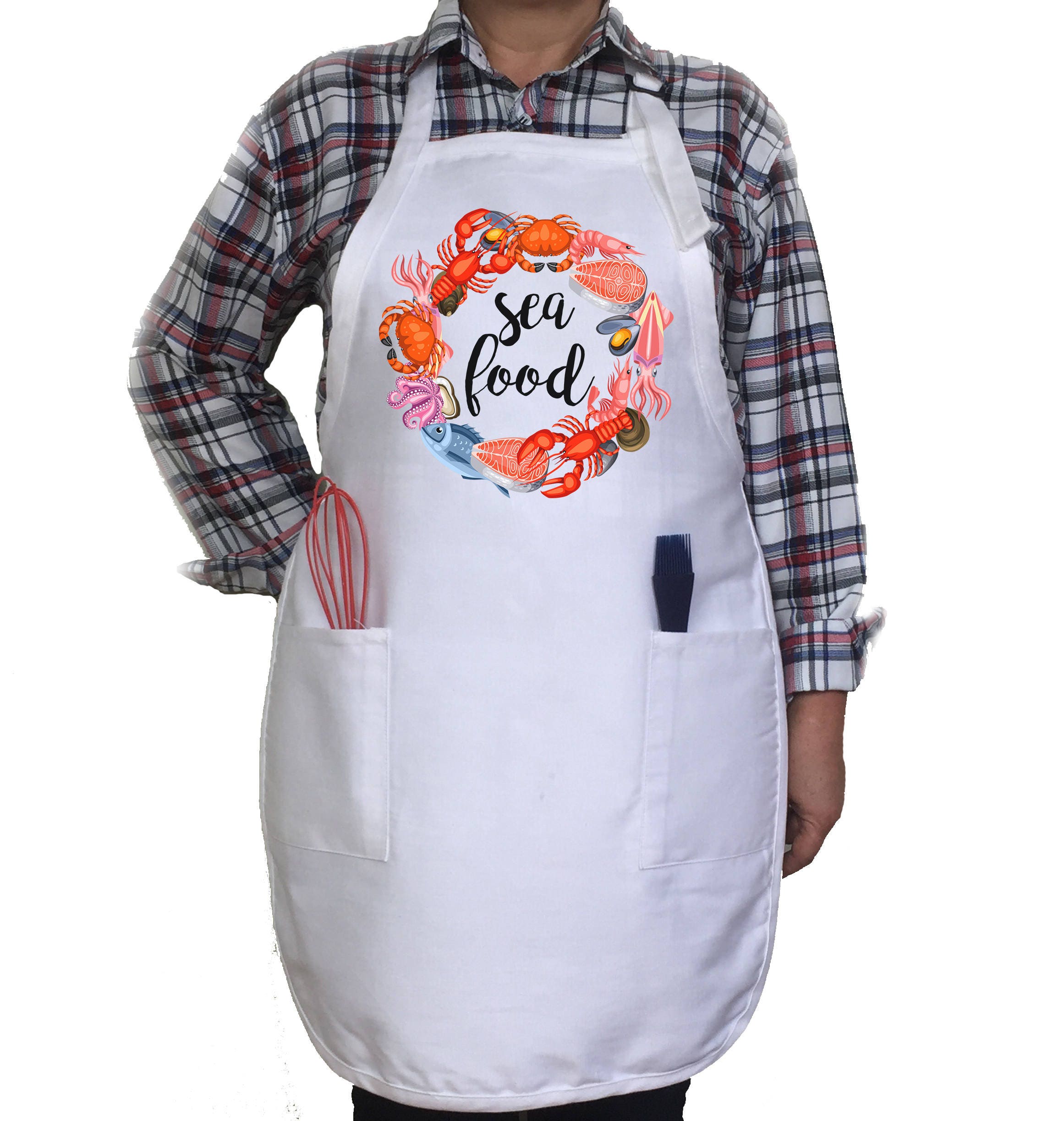 Seafood Lover Apron. Kitchen Funny Custom Gift For Her. Housewarming Gift