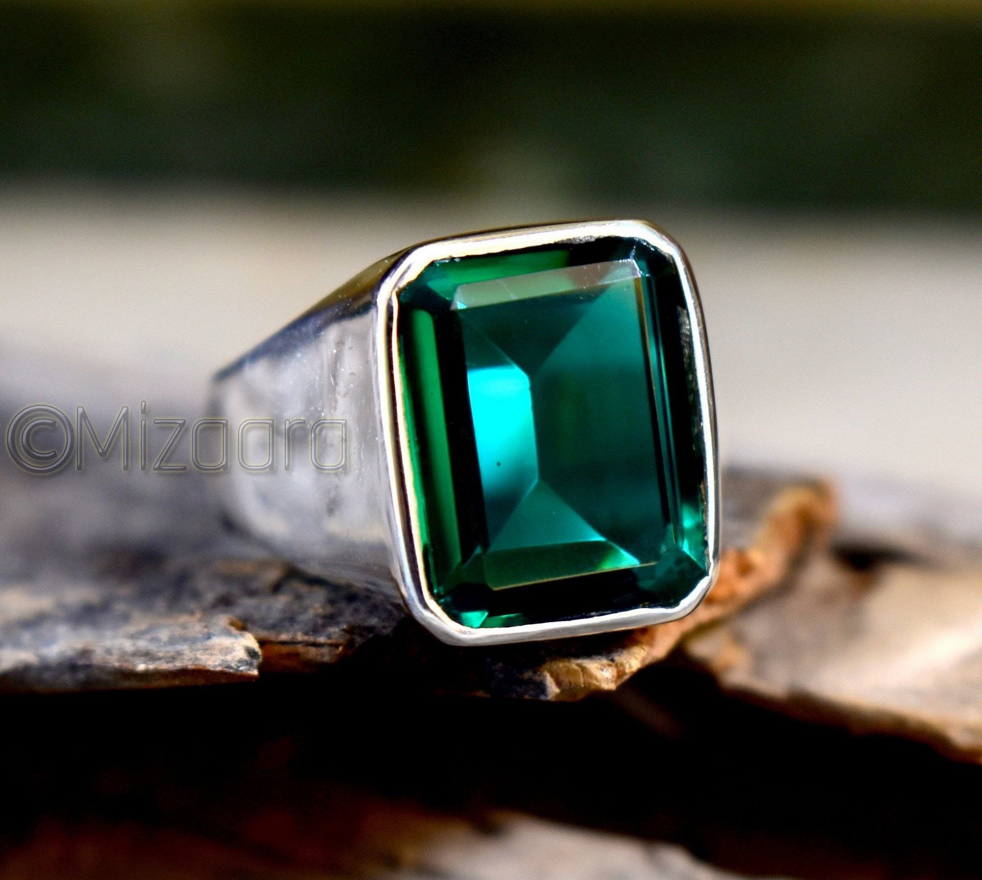Emerald Boy's Ring Hydro 925 Sterling Silver Men's Signet Jewelry Brother Father Gift Gemstone Husband