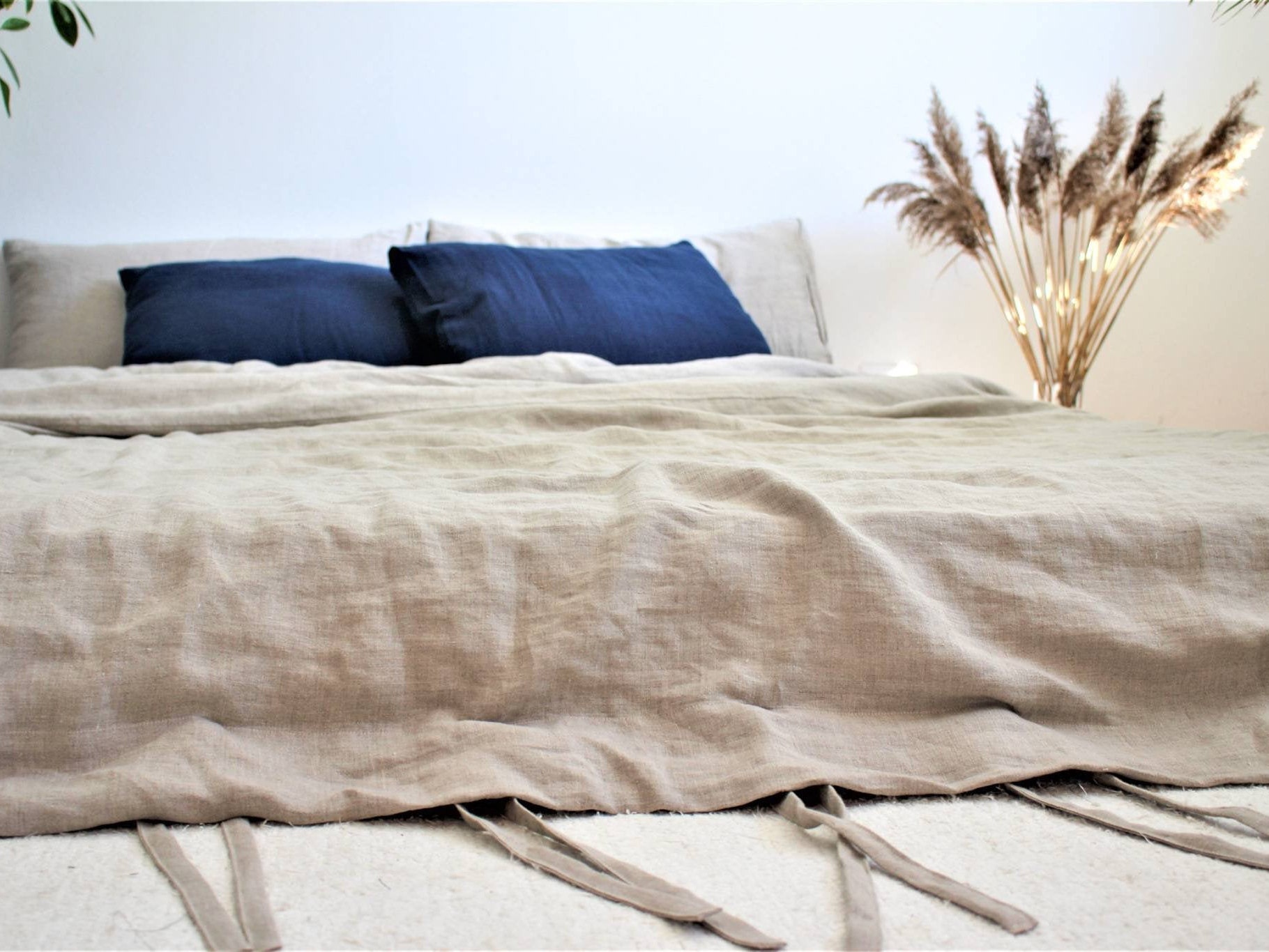 Natural Linen Duvet Cover With Ties in Handmade Of Softened 100% Flax Linen Fabric By Flaxbox Artisans