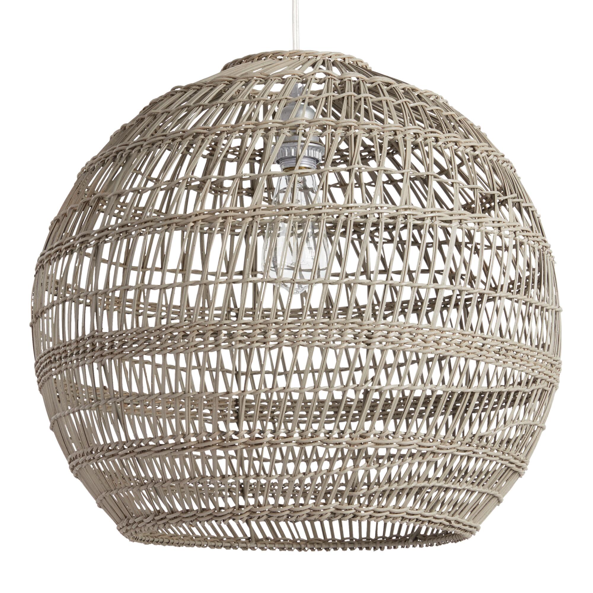 Round Gray Bamboo Basketweave Pendant Shade - Natural Fiber - Large by World Market