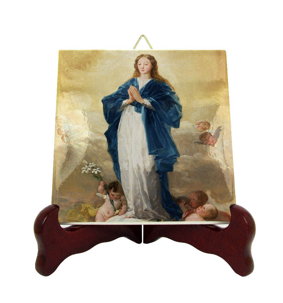 Madonna Icon On Tile - Virgin Mary Icons Immaculate Religious Painting By Goya Catholic Gifts Devotionals Decor