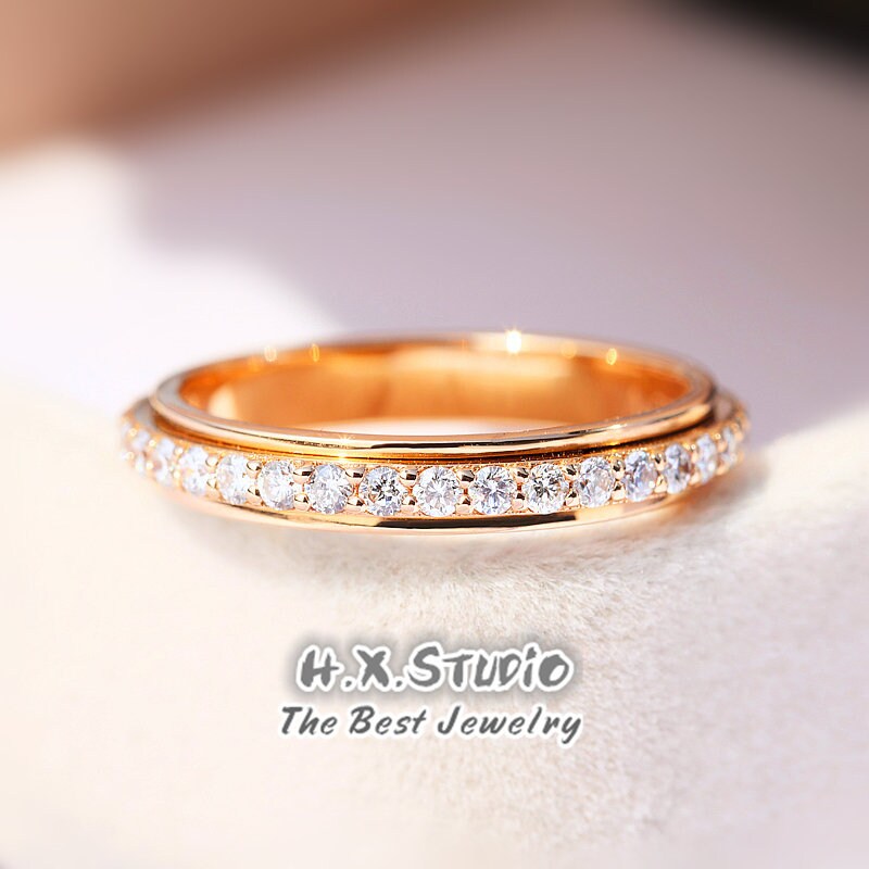 Hx Jewelry | Diamond Full Eternity Spinning Ring/Spinner Wedding Band/His & Her Rotatable Ring/stackable Ring/Custom