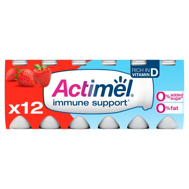 Actimel Strawberry 0% Added Sugar 0% Fat Cultured Yogurt Drink