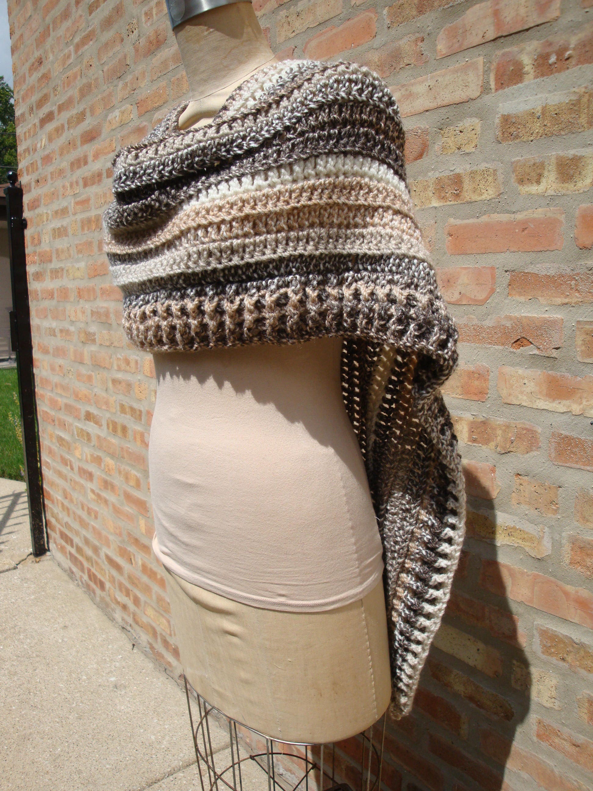 Brown & Cream Blend Poncho - Shawl Coverup Sweater- Hand Crochet Assemytrical Custom Colors