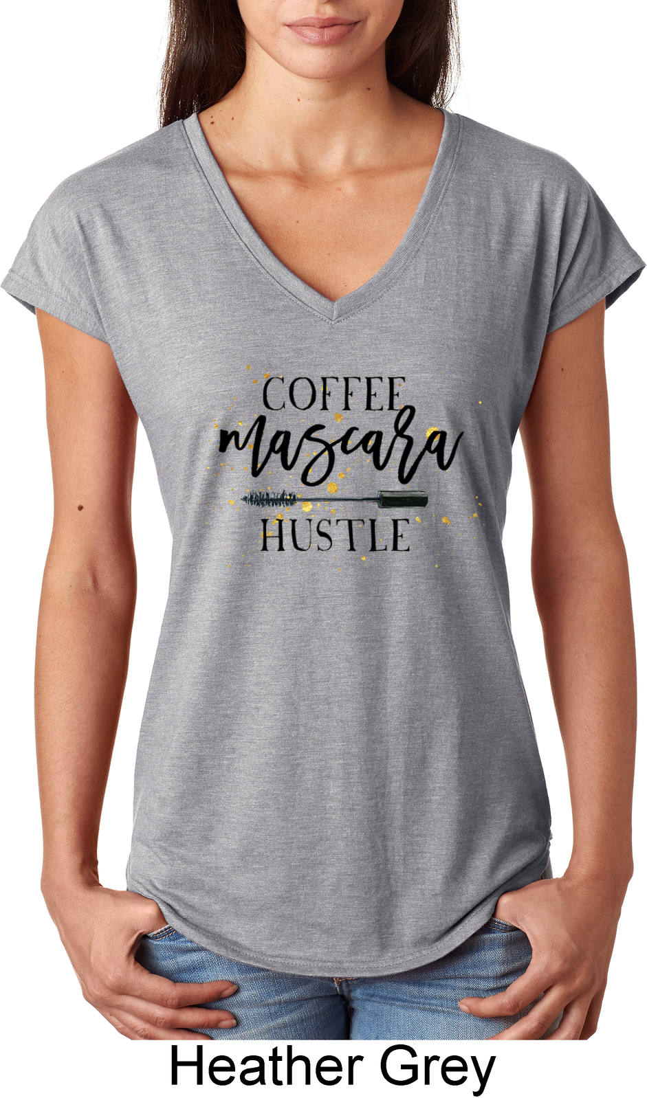 Ladies Coffee Mascara Hustle Tri-Blend V-Neck Shirt 21181Gl4-6750Vl