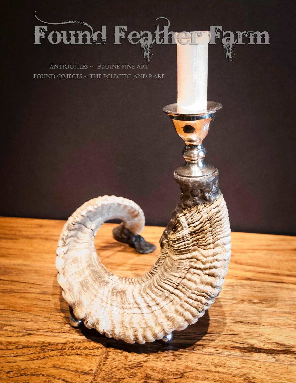 Beautiful Handmade Ram's Horn & Silver Plated Candlestick With A Beeswax Candle