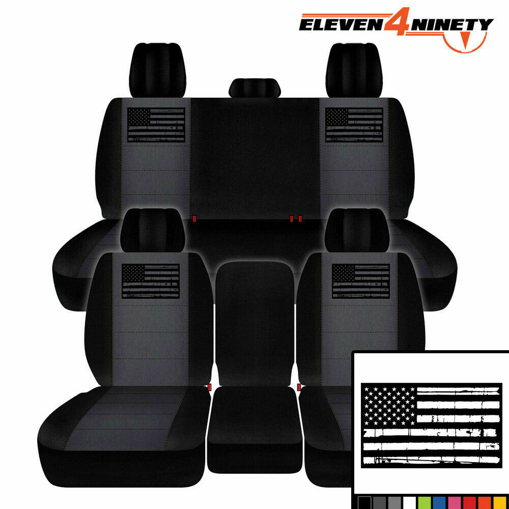 Truck Seat Covers Fit 2011-2018 Ram 1500 / Black Charcoal W Tattered Flag