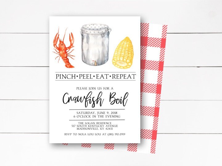 Crawfish Boil Invitation, Low Country Crab Seafood Crawfish, Diy Or Printed Invitation