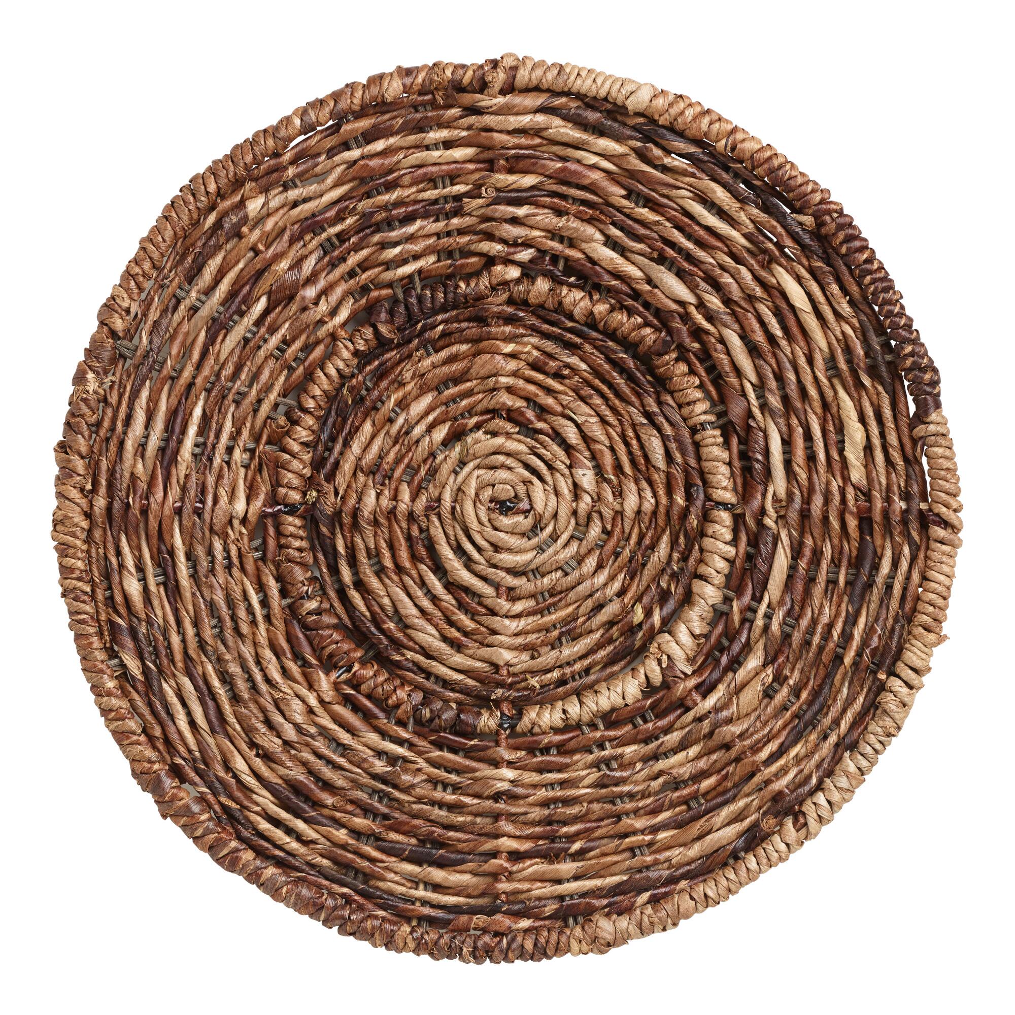 Round Madras Chargers Set Of 4: Brown - Natural Fiber by World Market