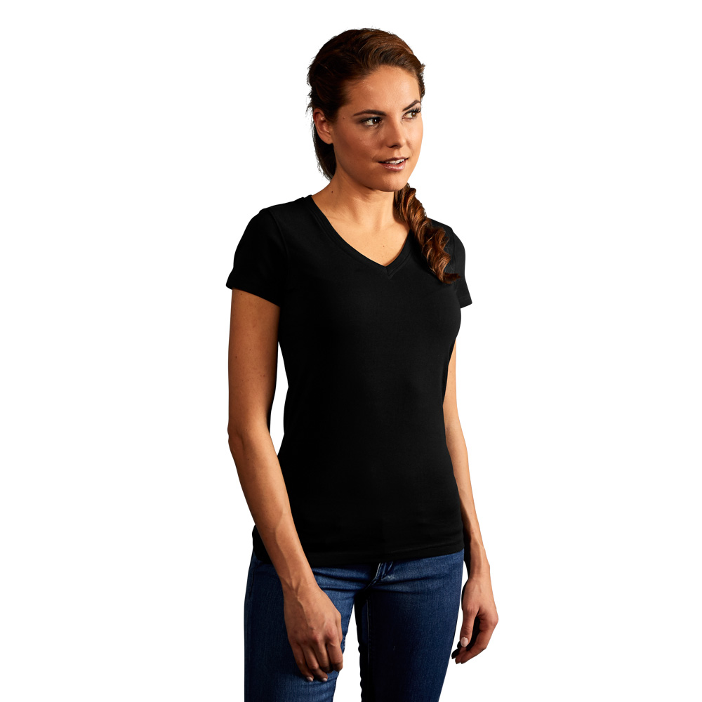 Slim-Fit V-Ausschnitt T-Shirt Damen, Schwarz, XL