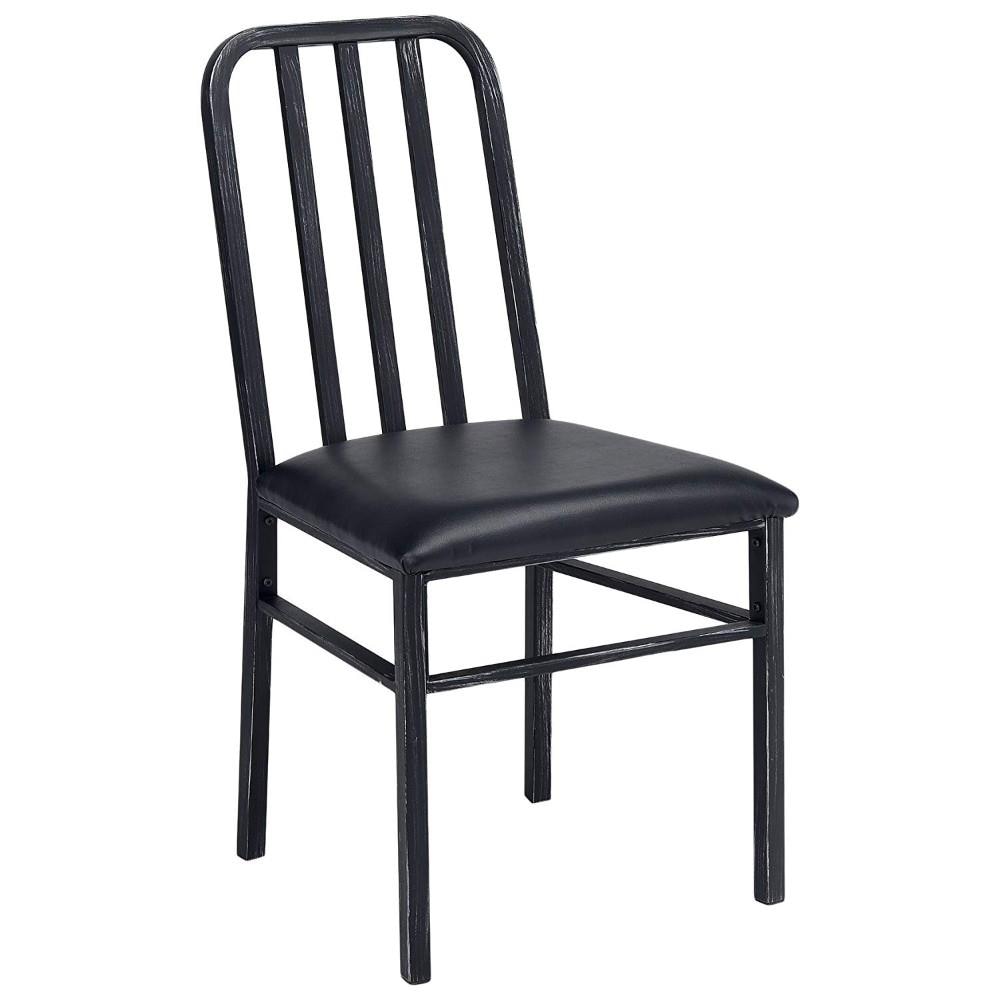 Benzara Set of 2 Polyester/Polyester Blend Upholstered Dining Side Chair (Metal Frame) in Black | BM186194