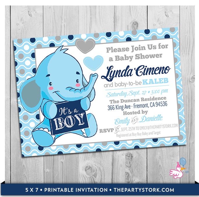 Elephant Baby Shower Invitation | Printable Little Peanut Sprinkle Or Invitations Boy Birthday Invites Navy Blue Grey