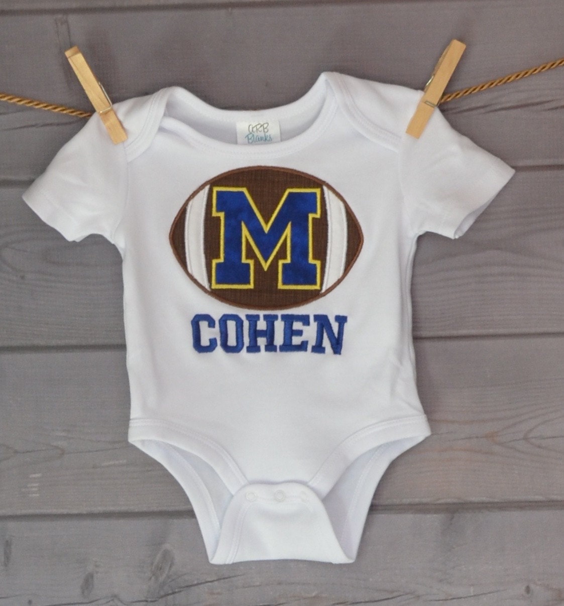 Personalized Initial Football Applique Shirt Or Bodysuit