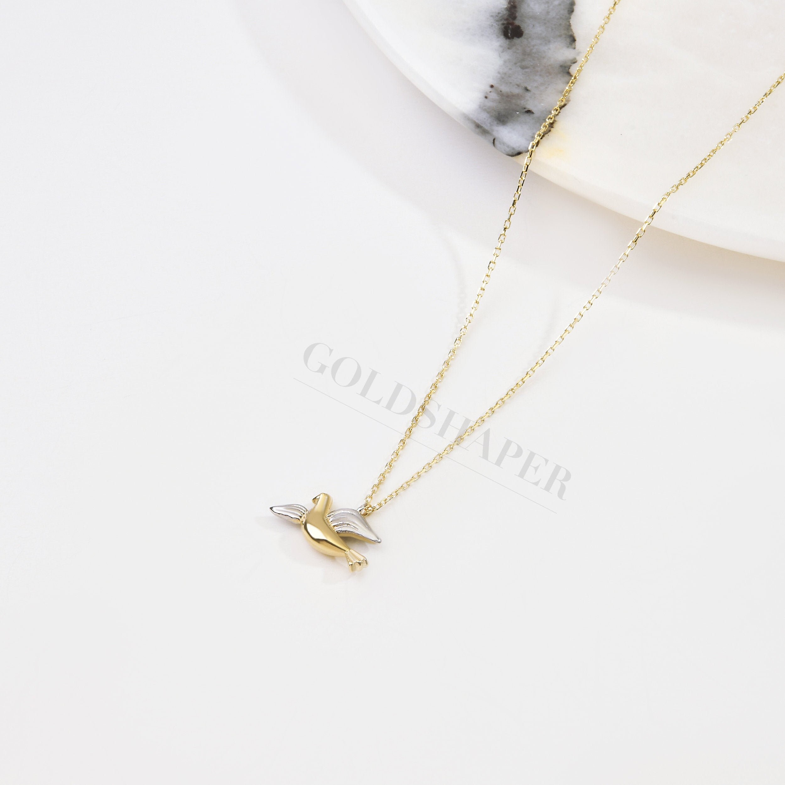 Bird Necklace, 14K Solid Gold, Christmas Gift, Wedding Anniversary Birthday Gift