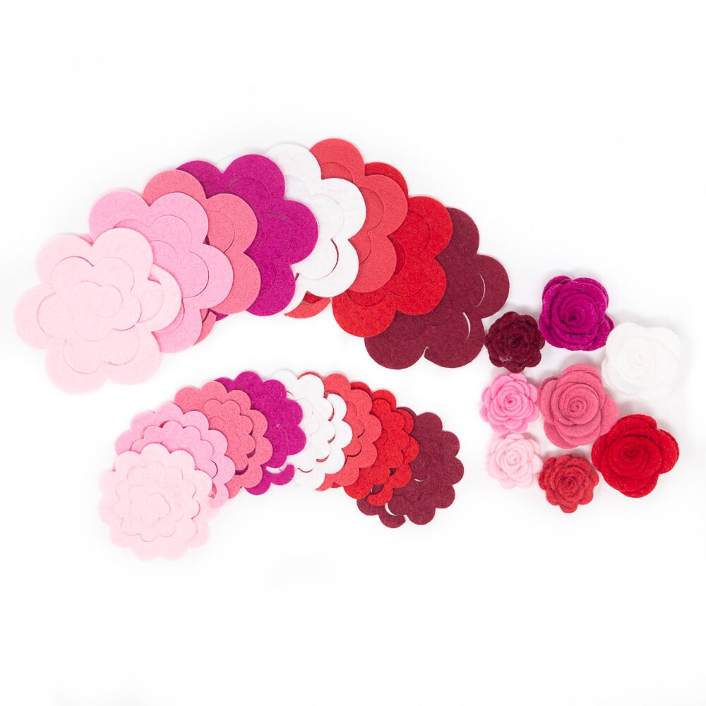 32 Wool Blend Felt 3D Roses Die Cut Applique Flowers - Are Red