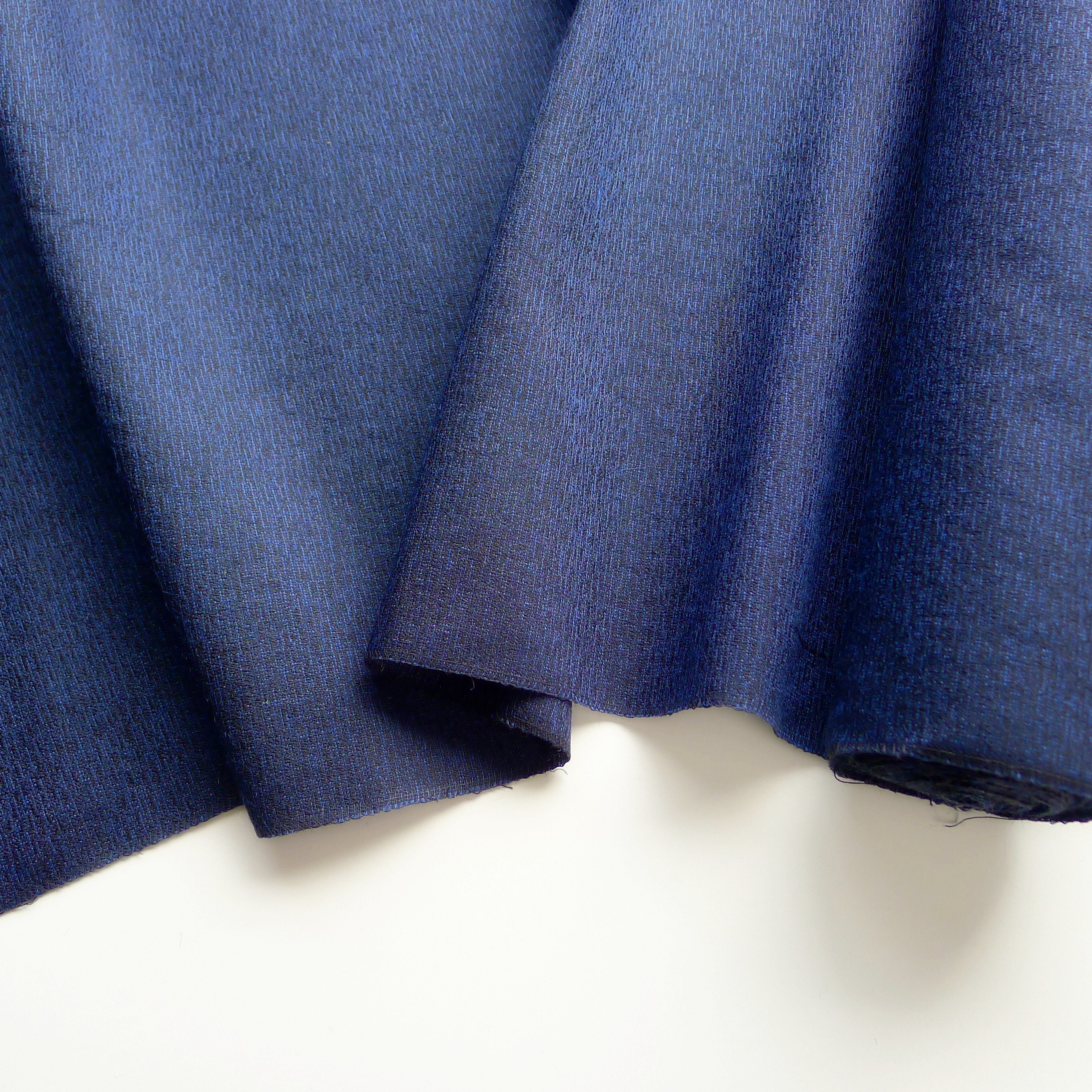 Black & Blue Wool Blend Kimono Fabric, Unused Bolt By The Yard
