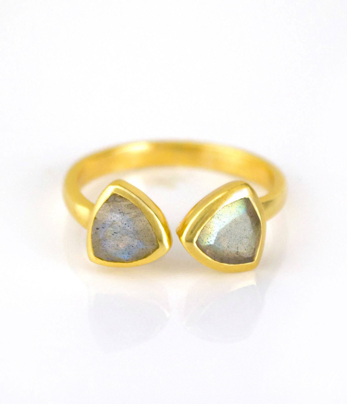 Labradorite Ring, Adjustable Triangle Geometric Dual Birthstone Ring Double Birthstone Ring Statement Bridesmaid