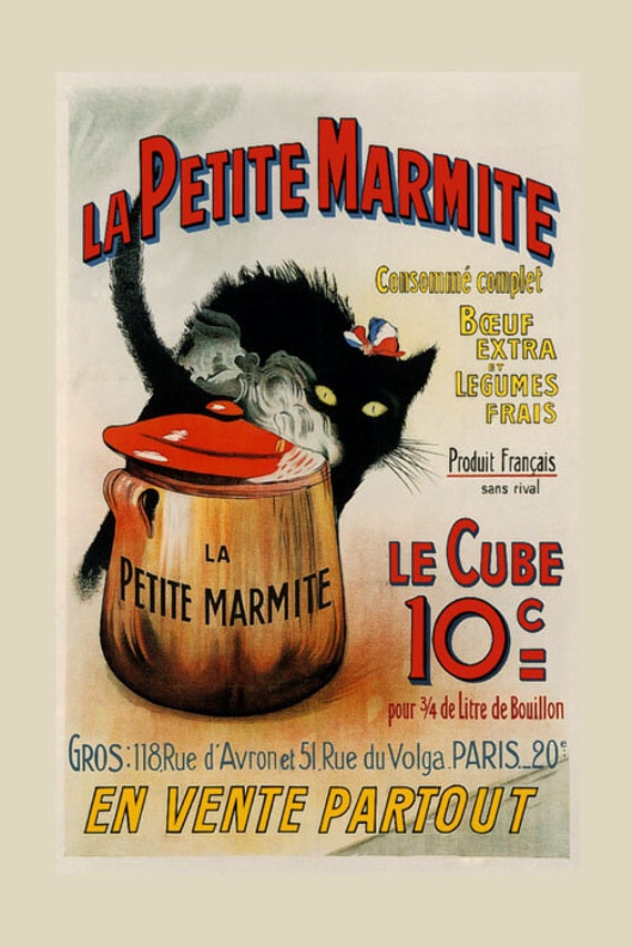 Food Cat Kitchen La Petite Marmite Vegetables Soupe Paris French Vintage Poster Repro Free Shipping in Usa