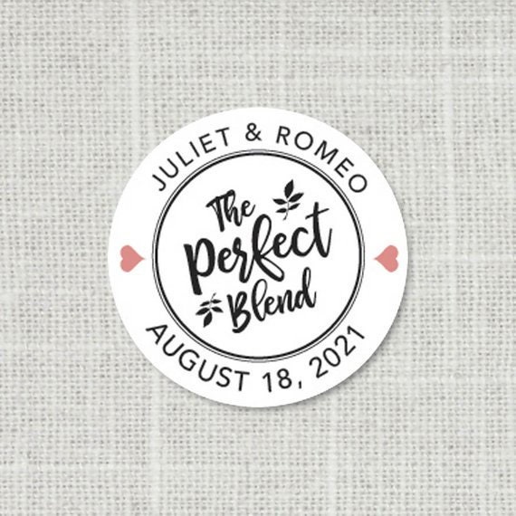 The Perfect Blend Stickers, Wedding Favor Tea Coffee Bridal Or Baby Shower Favors